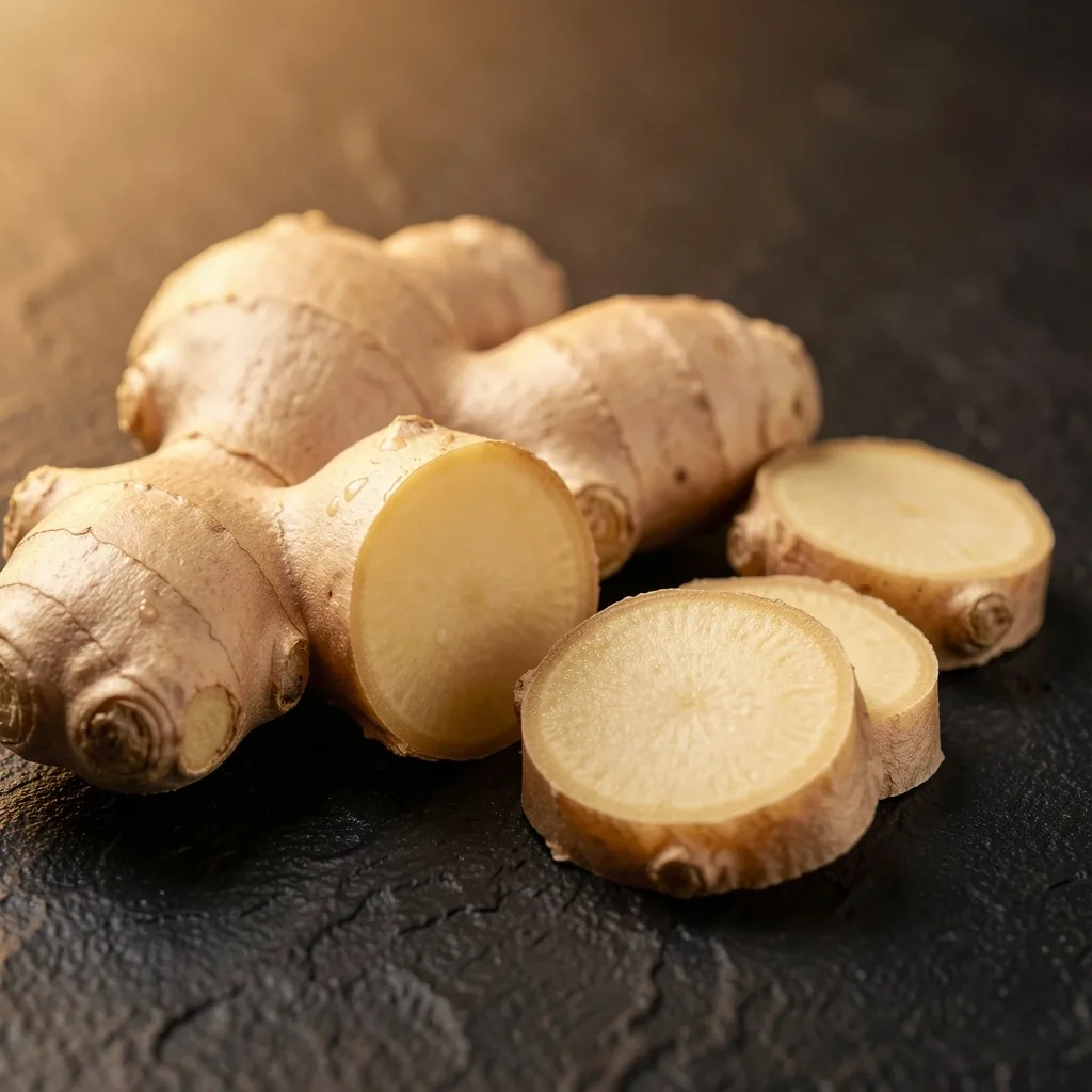 Fresh ginger root slices