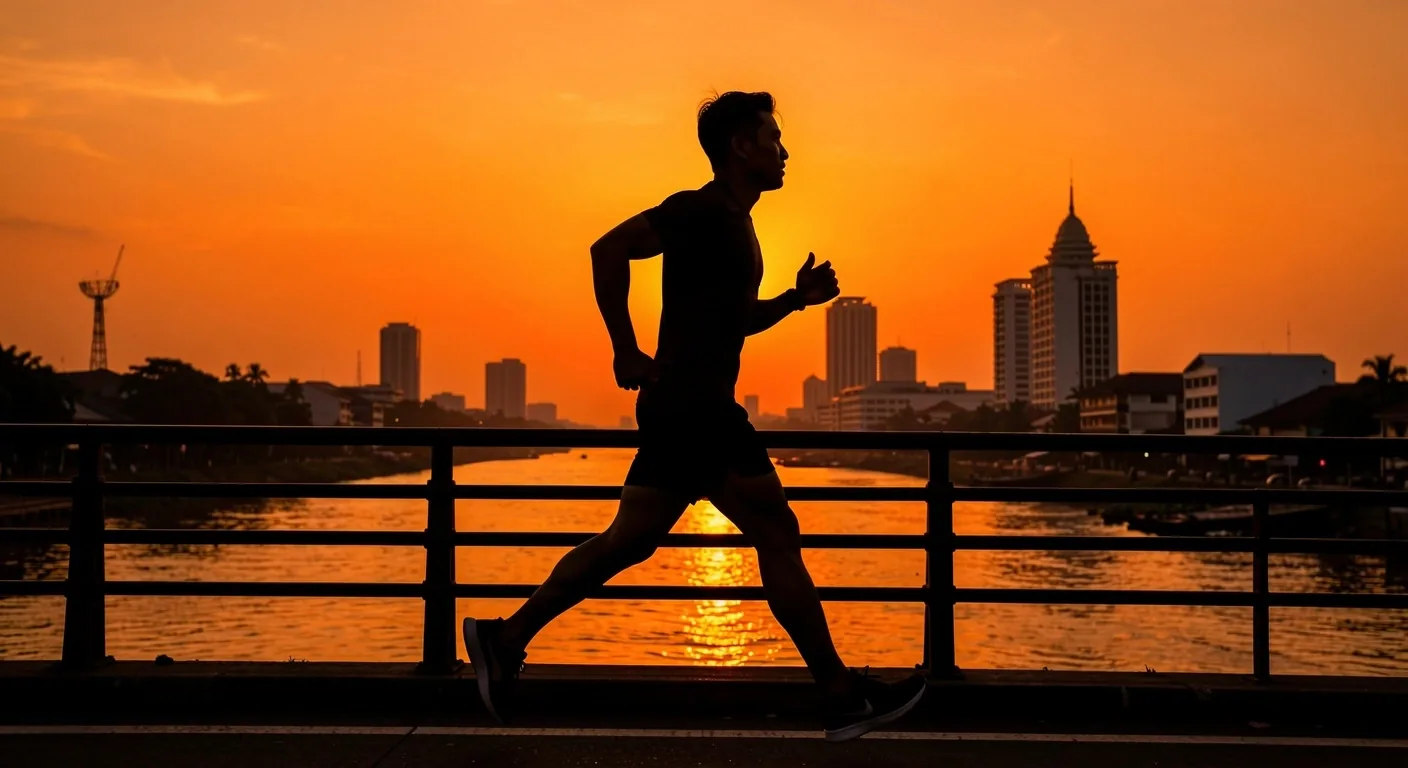 Man running at dawn in Palembang